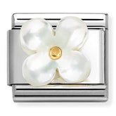 Nomination Composable Classic Link 030521/02 White Mother of Pearl Flower in 18K Gold